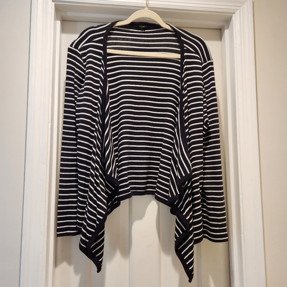 Talbots Cardigan Black and White Striped open front 100% cotton - Picture 1 of 6